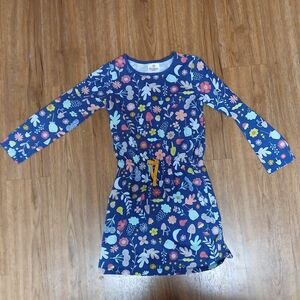 Hanna Andersson Navy Floral Long-Sleeve Knit Dress with Yellow Drawstring